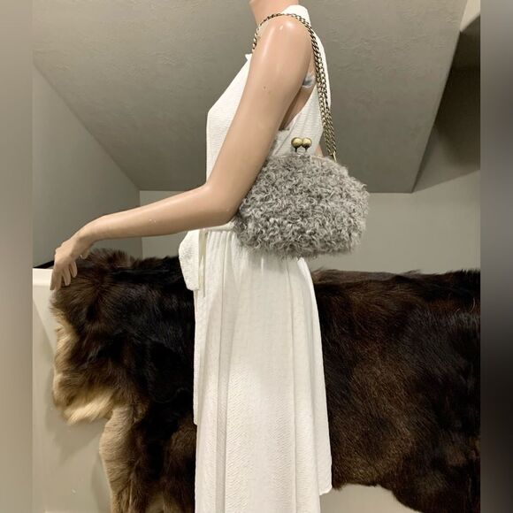 Handmade Genuine Curly Shearling Kisslock Wristlet/Shoulder Bag/Crossbody - Picture 2 of 16